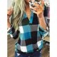 thumbnail image 2 of Camisa de manga larga enrollable para mujer, blusas informales con cuello en V y estampado de rejilla para uso diario, 2 of 4