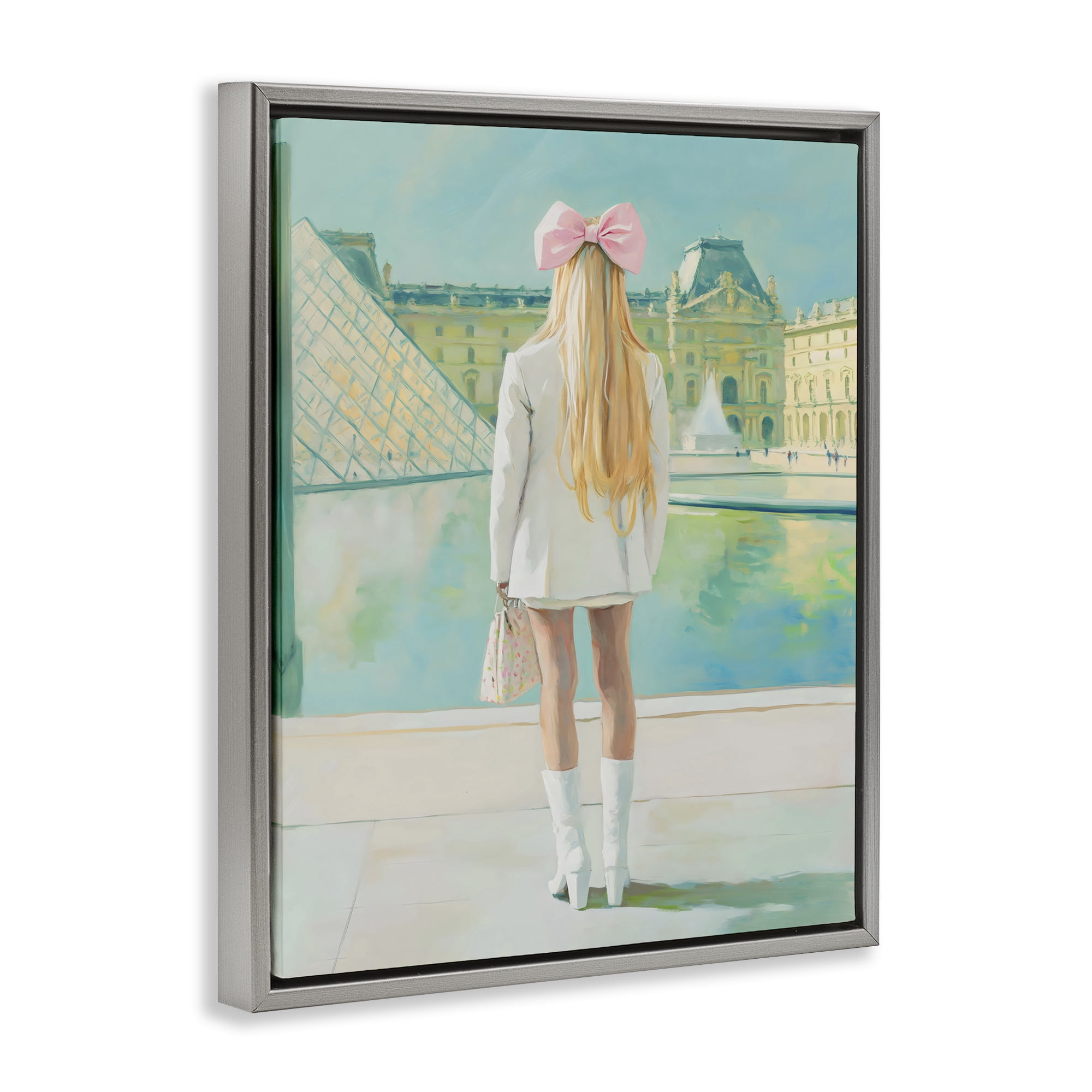 Stupell Industries Girl In Paris Observing Gray Framed Floater Canvas Wall Art, design by The Prints Vibe