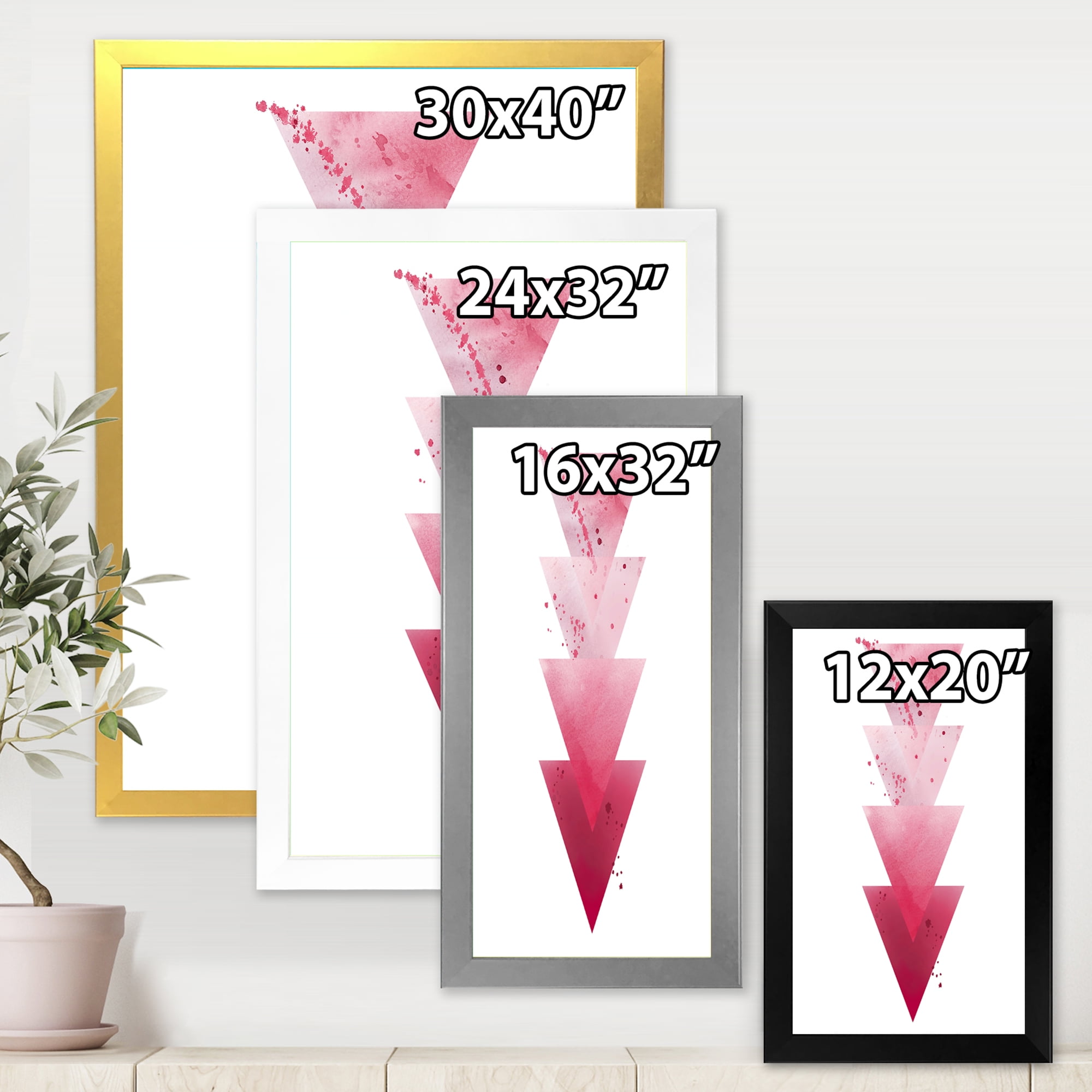 Designart 'Abstract Geometric Art Red Triangles Composition' Modern Framed Art Print
