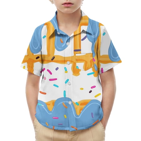 qucoqpe Little and Big Kids Summer Beach Lapel Shirt Ice cream Graphic Casual Loose Trendy Thin Comfy Short Sleeved Vacation Cute Tops with Buttons Pockets for Boys and Girls