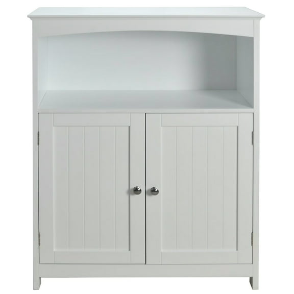 Redmon Contemporary Double Door Cabinet with Open Shelf, 25.25 inch Wide x 33.25 inch Tall, White, Particle Board