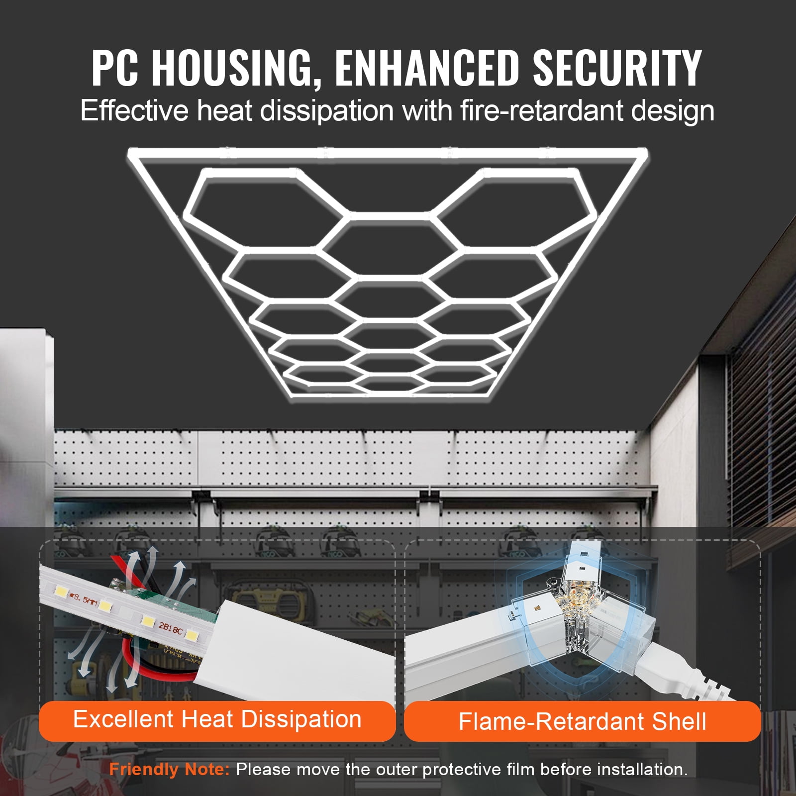 KFFKFF Hexagon Garage LED Lights, 66300LM, 6500K 15 Grid Honeycomb System, DIY Cool White Ceiling Lighting for Car Detailing, Gym, Basement, Workshop, and Bright Shop Spaces