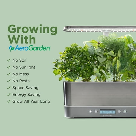 AeroGarden - Harvest Elite Slim 6-Pod with Gourmet Herb Seed Pod Kit - Platinum