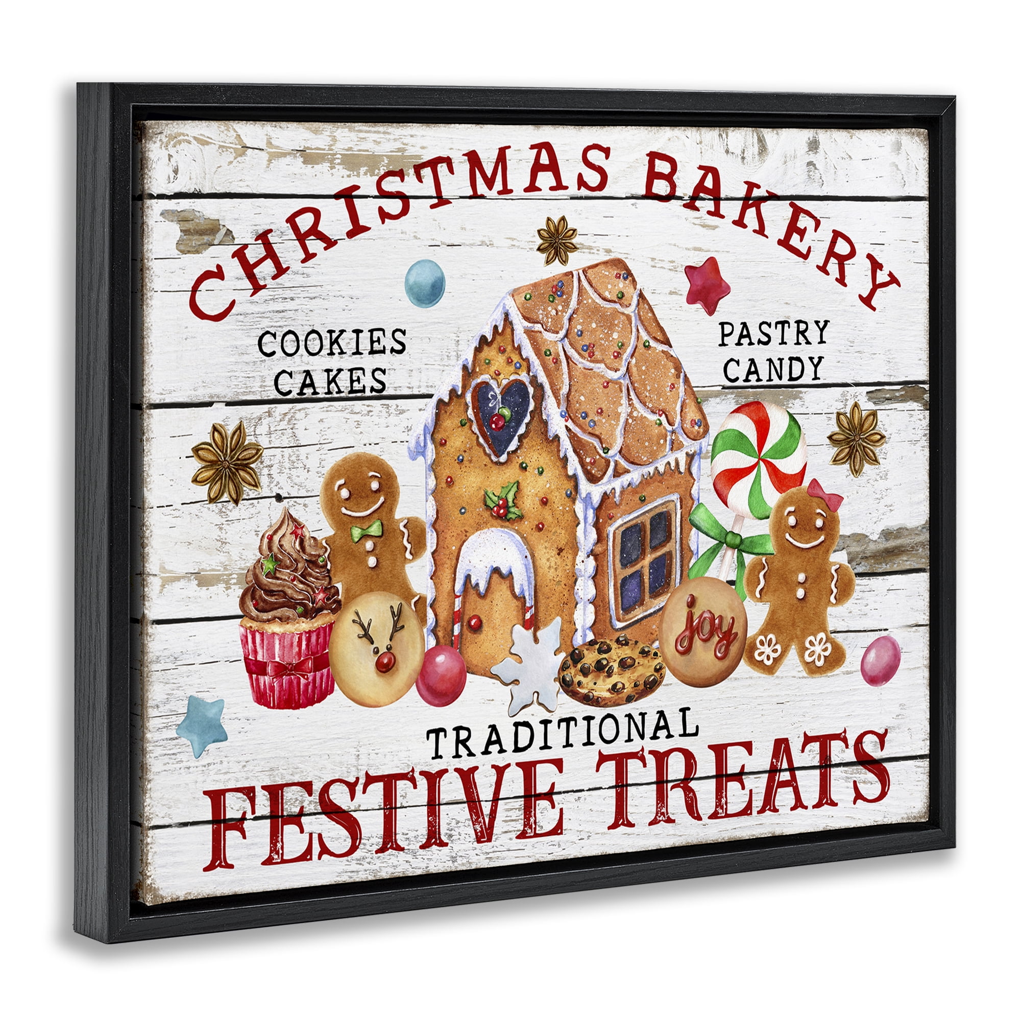 Stupell Industries Festive Treats Bakery Holiday Painting Black Floater Framed Canvas Art Prints Wall Art, 21 x 17