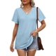 thumbnail image 2 of Camiseta OFEEFAN, talla grande, cuello en V, manga corta, corte holgado, azul claro, 2 of 6