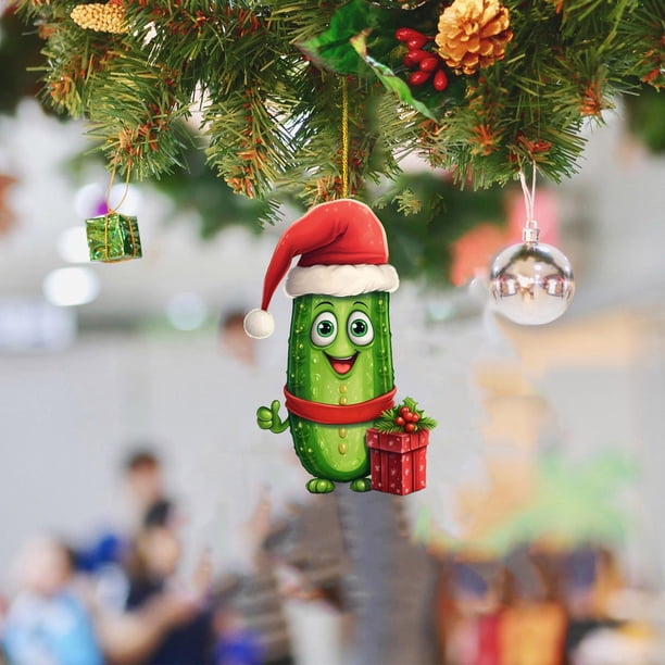 Xihbxyly Mini Colgante de Pepino para Árbol de Navidad, Decoración Navideña de Acrílico, Bonito Adorno Festivo, Accesorio Versátil para Coche y Regalo, Fácil de Colgar, Símbolo de Bendición, 1 Unidad