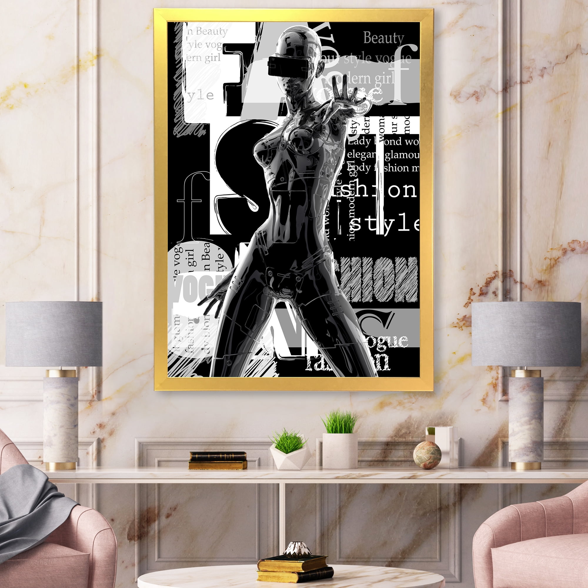 Designart 'Black and White Cyborg Body II' Modern Framed Art Print