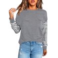 thumbnail image 1 of Blusa de mujer Cuello redondo Costuras a rayas Hombro caído Manga larga Blusa de ajuste casual para otoño Gris M, 1 of 7