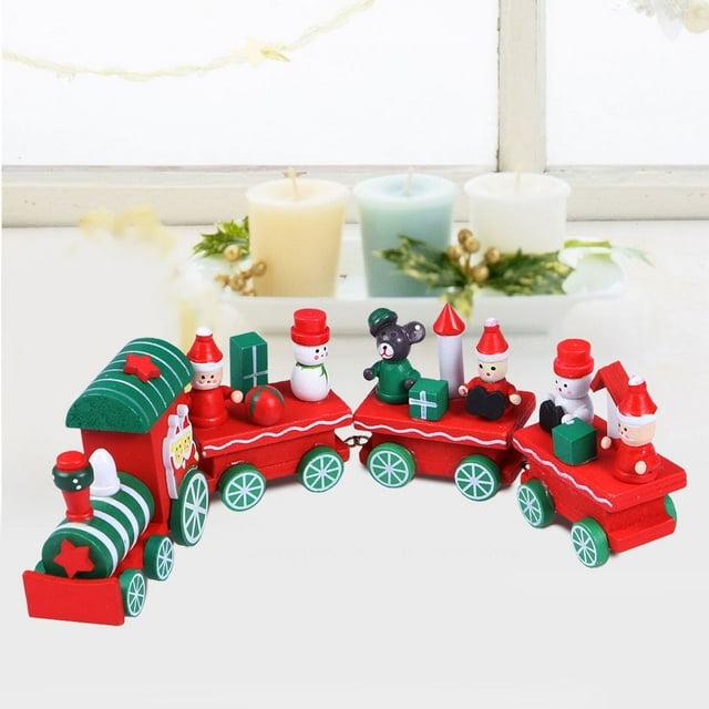 HEALEEP 4Set Model Railway Wooden Santa Train Sets 6 2 2 Inch Multi Colored For Kids