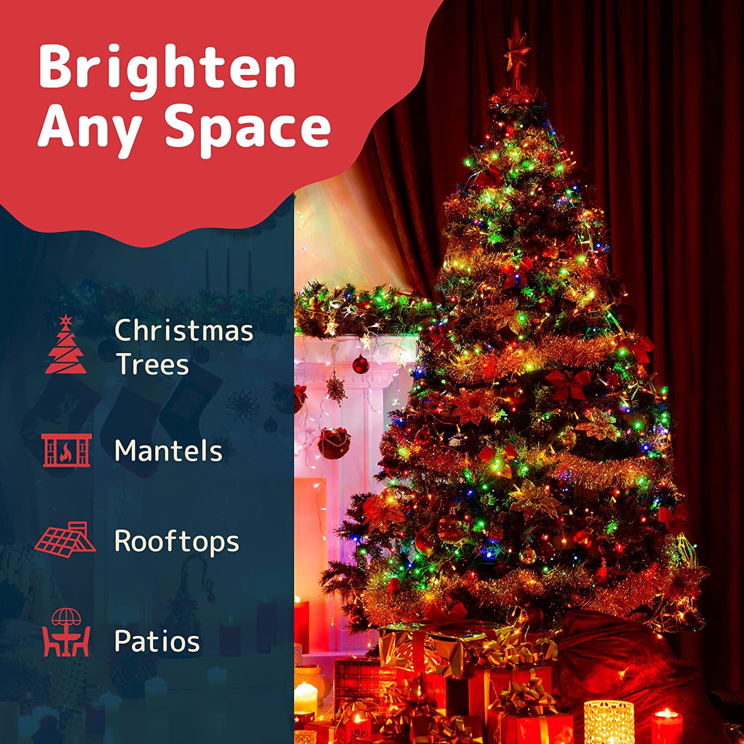 Battery Operated Christmas Lights 2 Pack 16 ft 50 LED Green Wire Mini String Lights with 8 Modes & Timer Waterproof Tree Lights for Xmas Outdoor Indoor Holiday Party Garden Decor,Multicolor