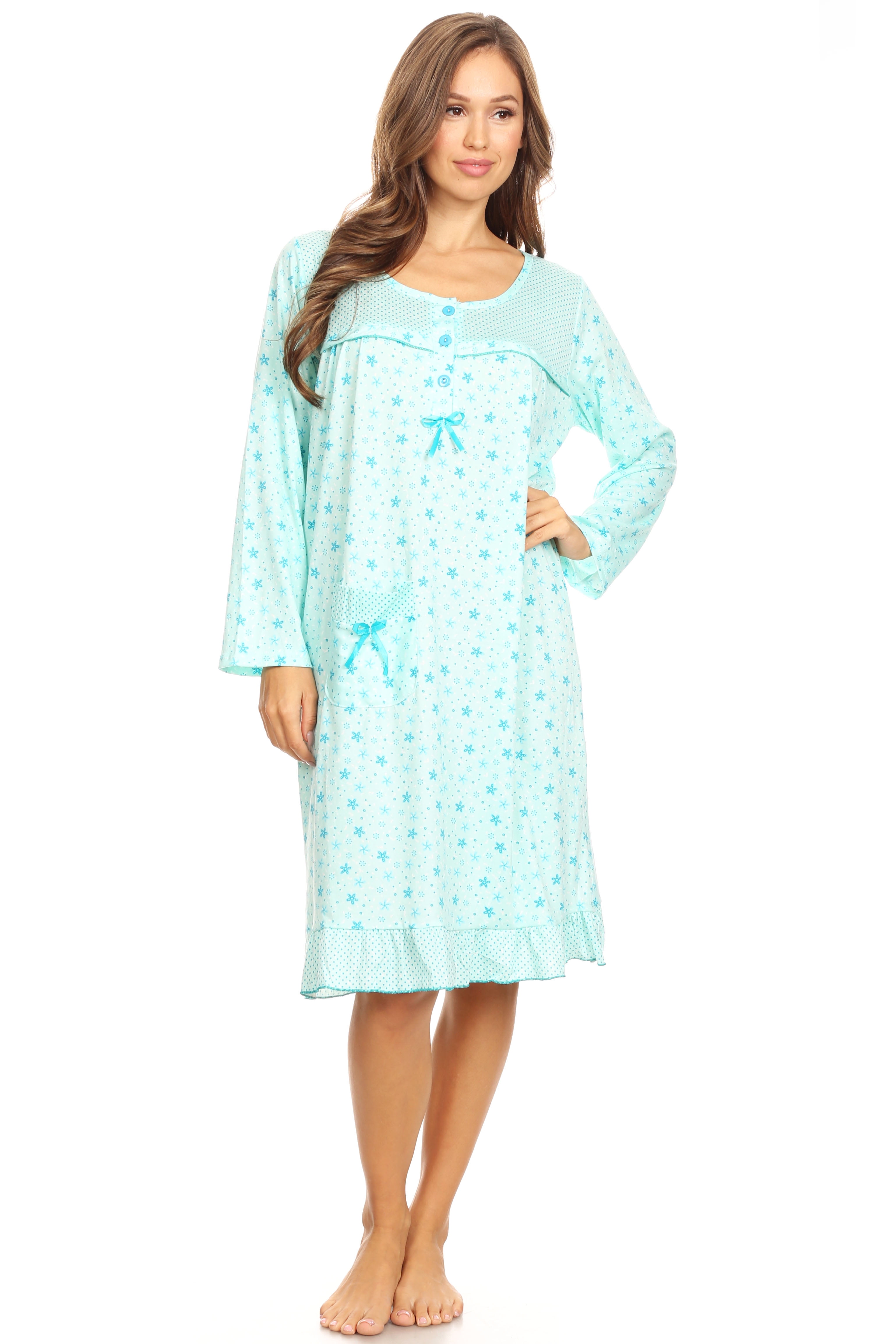 16009 Womens Nightgown Sleepwear Pajamas Woman Long Sleeve Sleep Dress ...