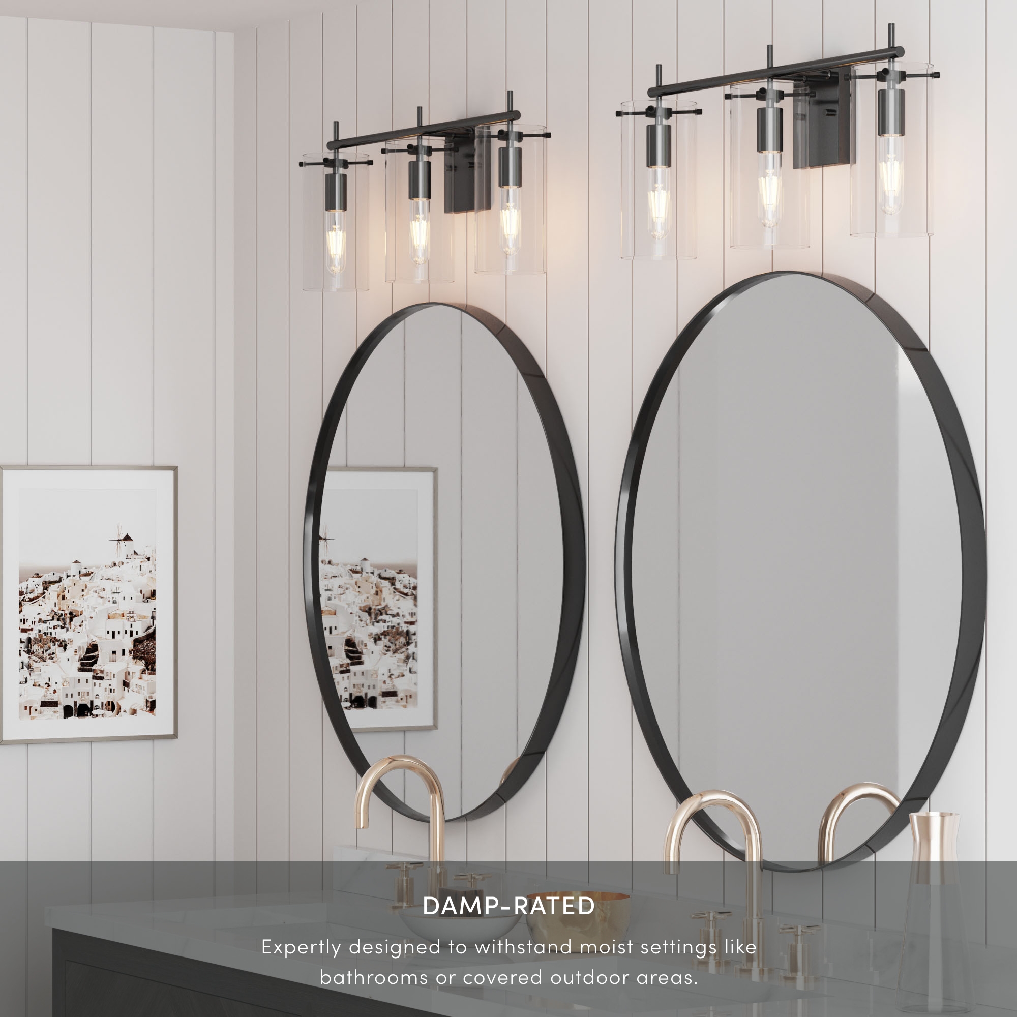 Nathan James Heidi 3-Lights Bathroom Vanity Light Fixture with Black Metal Frame and Clear Glass Shade
