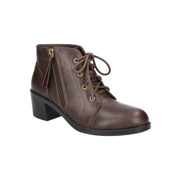 EASY STREET Womens Brown Lace Up Padded Becker Almond Toe Block Heel Zip-Up Booties 6.5 M