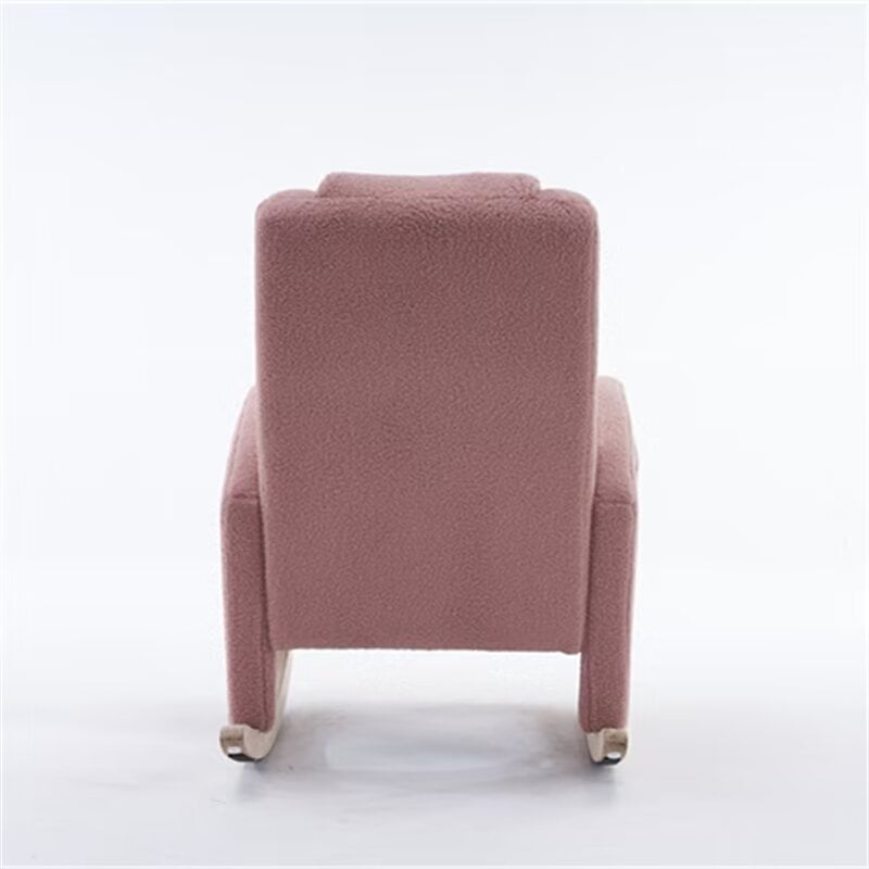 Rocking Chair Nursery - Modern Teddy Gliding Rocker Chair Lounge Chair with Adjustable Footrest, High Back Upholstered Wingback Armchair Comfy Single Sofa Chair for Living Room, Pink