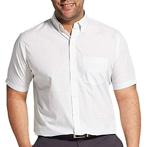 Van Heusen Men's Big and Tall Wrinkle Free Short Sleeve Button Down Check Shirt, Bright White, 5X-Large Tall