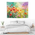 thumbnail image 7 of Watercolor Poppy Meadow Tapestry, Vibrant Floral Wall Hanging for Bedroom, Living Room, 60x50in, 7 of 7