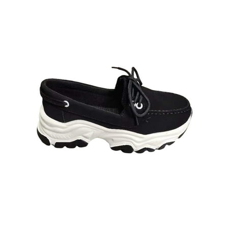 

Oucaili Ladies Loafers Comfort Sneakers Lace Up Casual Shoe Breathable Non-slip Walking Shoes Daily Slip-Ons Black 5