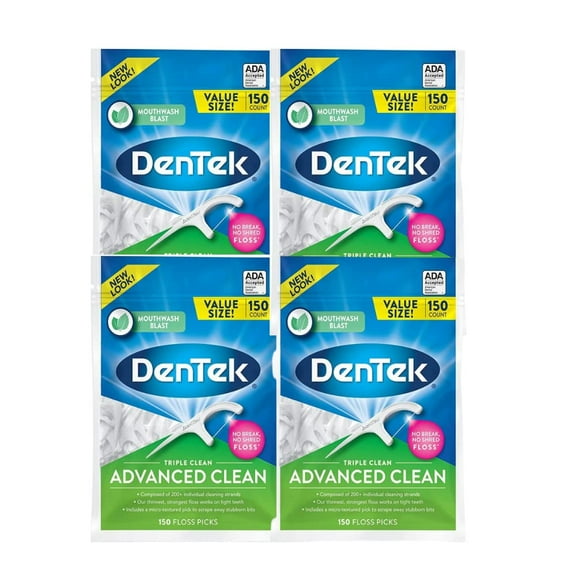 DenTek Triple Clean Advanced Floss Picks, No Break & No Shred Floss, 150 Count. (Pack of 4) C17