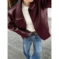 thumbnail image 5 of Women'S Leather Jacket Long Sleeve Zipper Faux Oversized Coats Fall Fashion Outfits Winter Clothes Wine Red S, 5 of 9