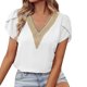 thumbnail image 2 of Gibobby Camiseta Powerblend con Cuello en V Camiseta manga corta ajustada informal con diseño personalidad, camiseta manga corta para mujer(Blanco,CH), 2 of 4