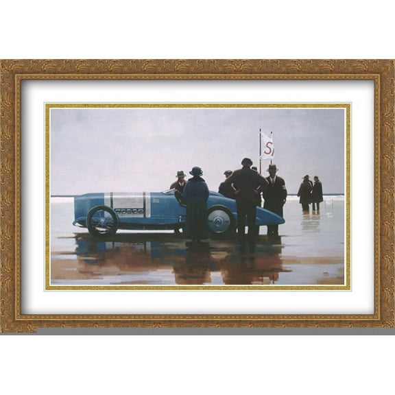 Pendine Beach 2x Matted 32x24 Large Gold Ornate Framed Art Print by Jack Vettriano