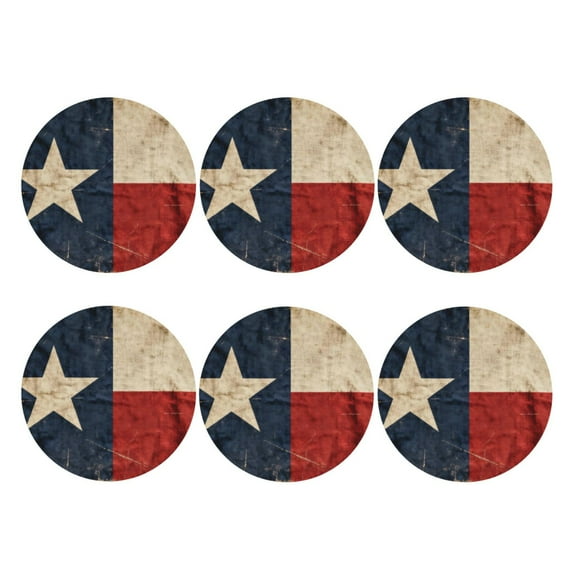 Texas Flag Distressed Leather Drinks Coasters Suitable for Various Cups Set of 6 Round Shape