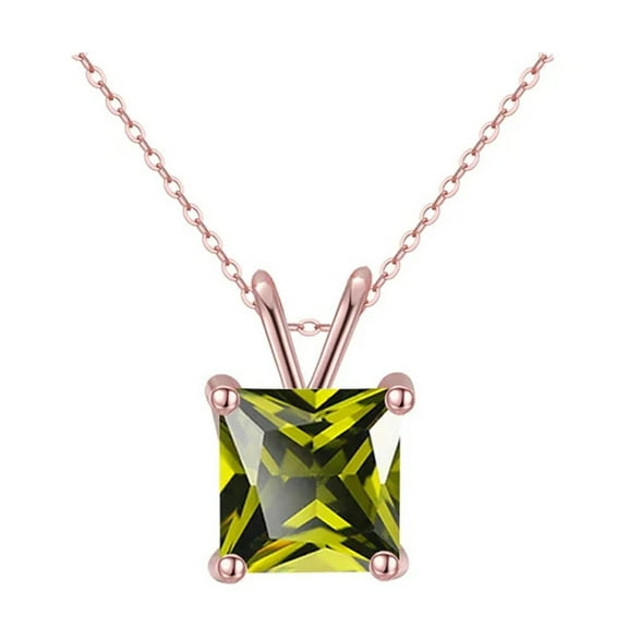 Paris Jewelry 18K Rose Gold 2 Ct Created Peridot Princess Stud Necklace Plated 18 inch Women