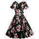 thumbnail image 3 of Puntoco Vestido De Manga Corta Con Cuello En V, Vestido De Fiesta Con Estampado Retro Estilo Hepburn De Manga Corta Con Cuello En V Para Mujer Negro L, 3 of 7