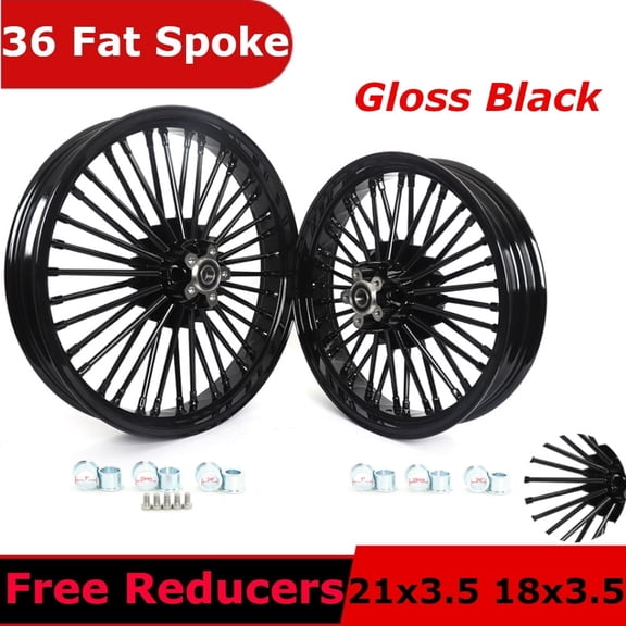 21x3.5 18x3.5 Fat Spoke Wheels Rims Set for Harley Heritage Softail Classic FLSTC 2000-2017 Dyna Wide Glide FXDWG Fat Boy FLSTF EFI FLSTFI Fat Boy Lo FLSTFB Softail Custom FXSTC Deluxe FLSTN FXST