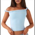 thumbnail image 2 of Camiseta Sin Mangas con Hombros Descubiertos para Mujer, Corte Ajustado, Elástica, Estilo Y2K, Informal Azul M, 2 of 10