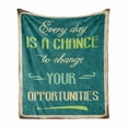 thumbnail image 1 of Lifestyle Soft Flannel Fleece Blanket, Every Day is a Chance to Change Your Opportunities Words Retro Poster Print, Cozy Plush for Indoor and Outdoor Use, 50" x 60", Jade Green Tan, by Ambesonne, 1 of 6