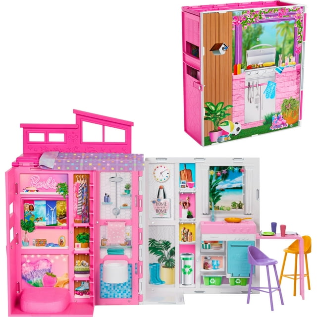 Barbie Doll House Playset, Getaway House with 11 Accessories Including 2 Chairs, 4 Play Areas & 360-degree Play