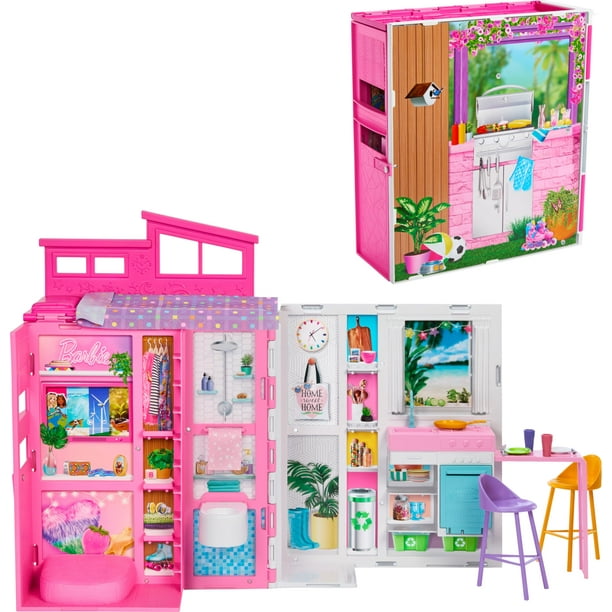 Barbie Doll House Playset, Getaway House with 11 Accessories Including 2 Chairs, 4 Play Areas & 360-degree Play