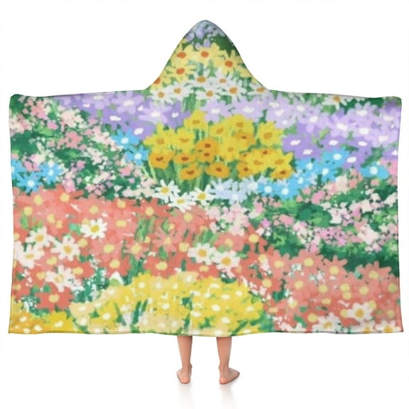 Pioneer Flower Floral Print Pattern Hooded Bath Towel,50"x30" for Ages 3 To 12 Kids, Quick Dry Lightweight Soft Microfiber Hood Beach Towel Cover Up for Kids