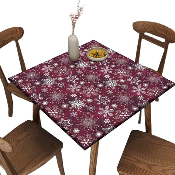 Elastic Edge Fitted Card Table Tablecloth Square, Winter Floral Pattern Printed on Stretchable Polyester Table Cover, for Picnic Camping and Kitchen Dining Party, Fit for 36" x 36"Square Table