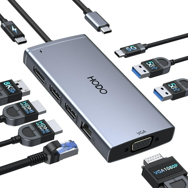 Estación de acoplamiento HODO USB C 9 en 1 para Dell HP con 3 monitores