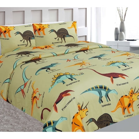 Gorgeous Home Linen Dinosaur Taupe Full Printed 4 Pc Sheet Set Premium Collection Bedding New Designs
