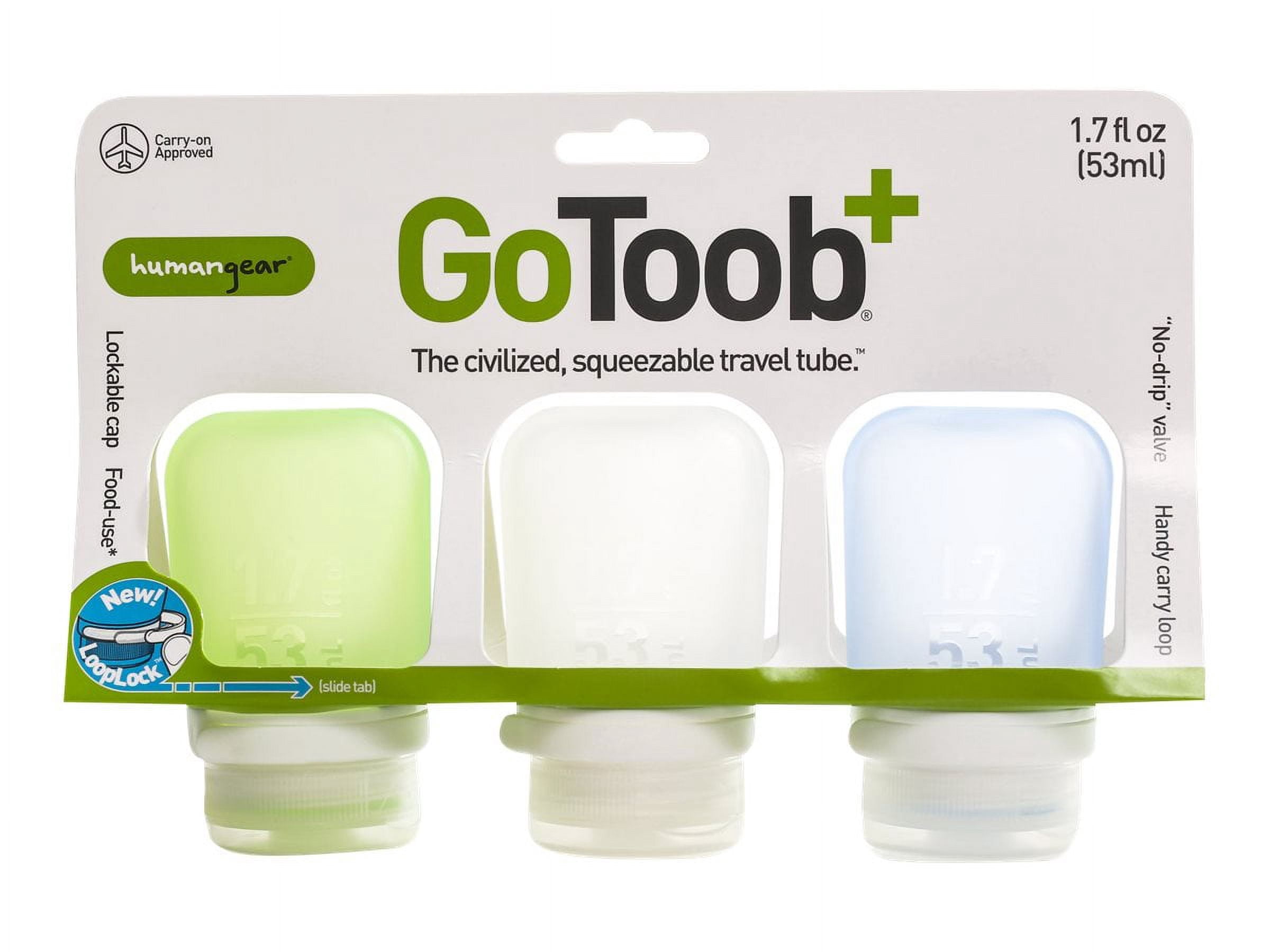 Humangear GoToob+ Soft Silicone Travel Bottle 3-Pack - Small - Clear/Green/Blue
