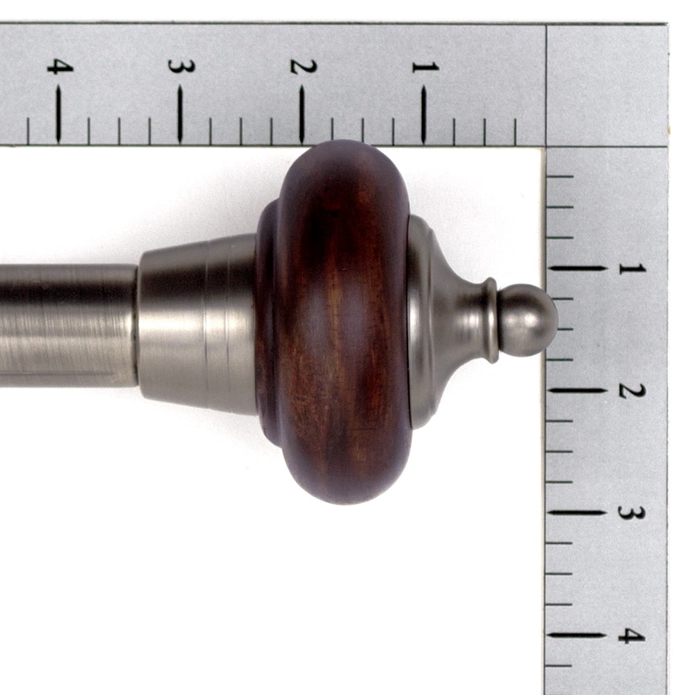 Lumino 1" and 5/8" Plated Pewter/Espresso Pratt Knob Adjustable Double Curtain Rod Set, 42"-120"