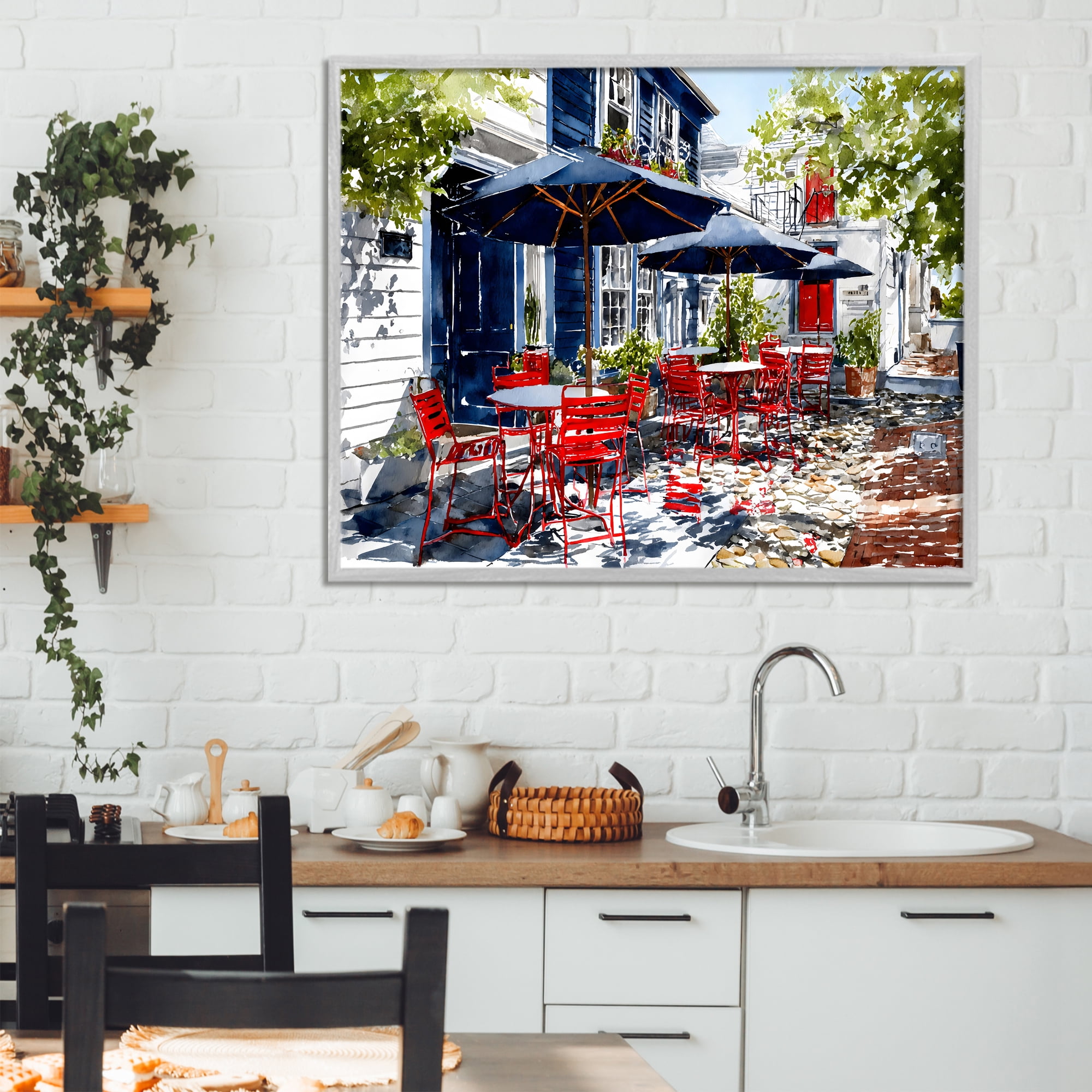 Stupell Industries Cafe Classic Red Chairs Gray Framed Giclee Art, design by Franklyn Gregory