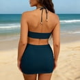 thumbnail image 3 of Trendy Swimsuits for Women Halter Neck Two Piece Bikini Sets with Drawstring Skirted Bottoms Summer Beachwear (S, Navy), 3 of 5
