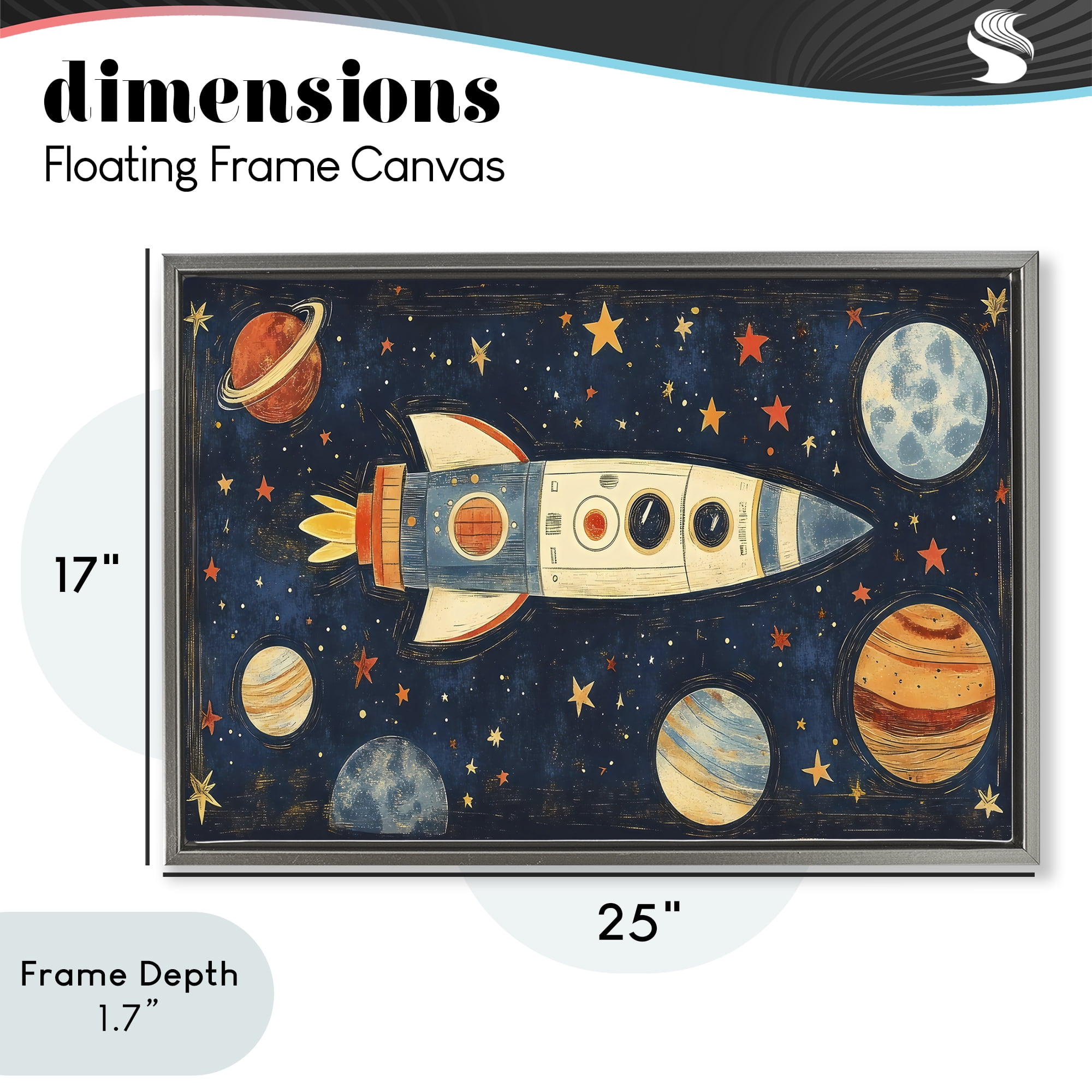 Stupell Industries Retro Rocket & Planets Gray Framed Floater Canvas Wall Art, design by Creative Studio