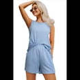 thumbnail image 2 of Conjunto de Dos Piezas de Verano para Mujer, Pantalones Cortos A Juego, Ropa de Estar por Casa con Bolsillos. Azul L, 2 of 10