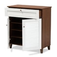 thumbnail image 2 of Bowery Hill White and Walnut 4-Shelf Wood Shoe Cabinet with Drawer, 2 of 10