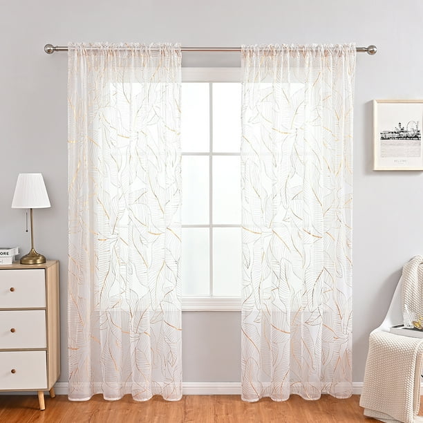 Goory Modern Branches Tulle Curtains Gilding Living Room Leaf Print