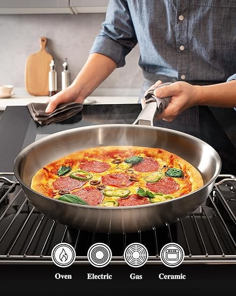 VocVoi Tri-Ply Stainless Steel Frying Pans Set,Chef's Pan Set(8+10+12inch) Frying Pans for cooking,Induction Cookware Sets,Dishwasher and Oven Safe Kitchen set