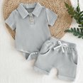 thumbnail image 2 of Toddler Baby Boy Summer Clothes Short Sleeve Buttons T-Shirt Tops Drawstring Shorts Sets 2Pcs Cotton Linen Outfits Kaprioy Baby Boy Clothes 0 3 6 12 18 Months, 2 of 5