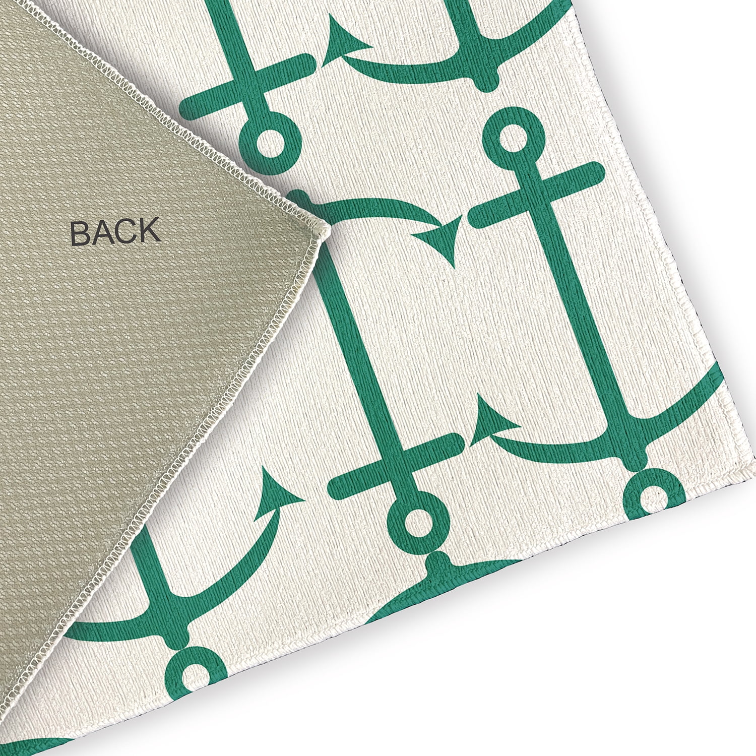 5' Round Simply Daisy Anchor Pattern Beach Style Chenille Area Rug, Kelly Green