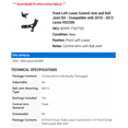 thumbnail image 2 of Front Left Lower Control Arm and Ball Joint Kit - Compatible with 2010 - 2012 HS250h 2011, 2 of 2