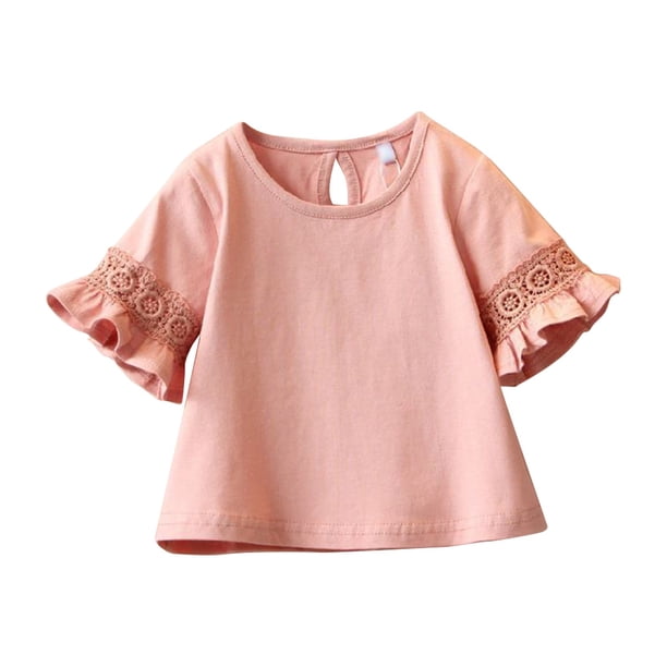 Blusas Elegantes Gibobby para niñas pequeñas blusa holgada de cuello redondo y media manga de encaje rosa 2-3 años